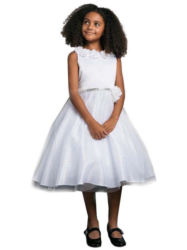 Petite Adele Little Girls White Chiffon Floral Brooch Flower Girl Dress 2-6 - SophiasStyle.com